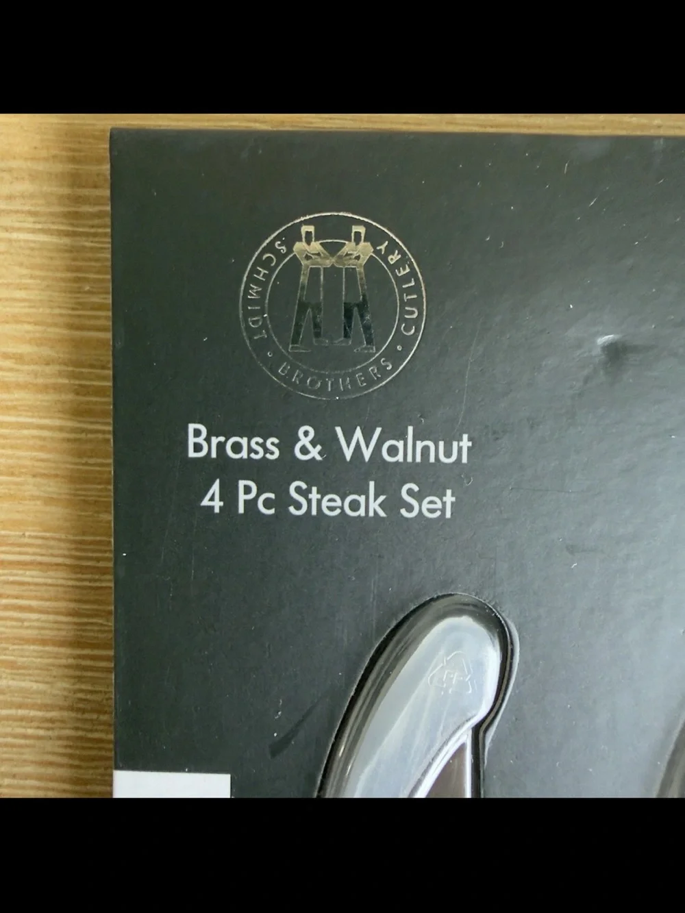 Schmidt Brothers German Stainless Steel Steak Knives 4 Piece Set Walnut Brass